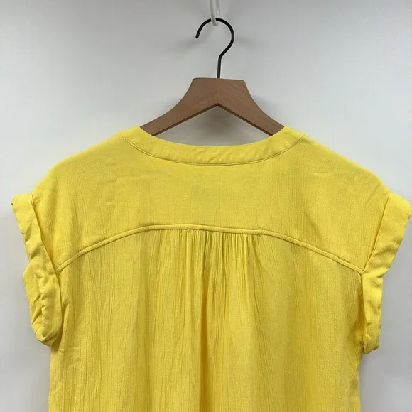 Ann Taylor LOFT Woven Gauze Button Down Dolman Sleeve Linen Shirt Yellow XS - Picture 6 of 8